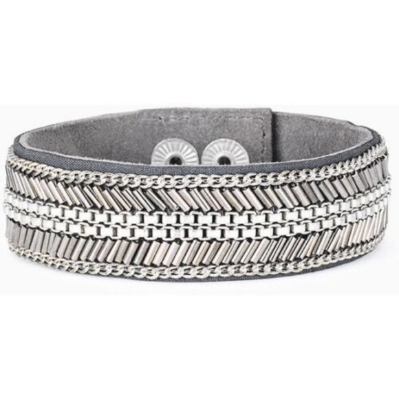 Stella and Dot "Carter" Grey Beaded Cuff Bracelet - Picture 1 of 5